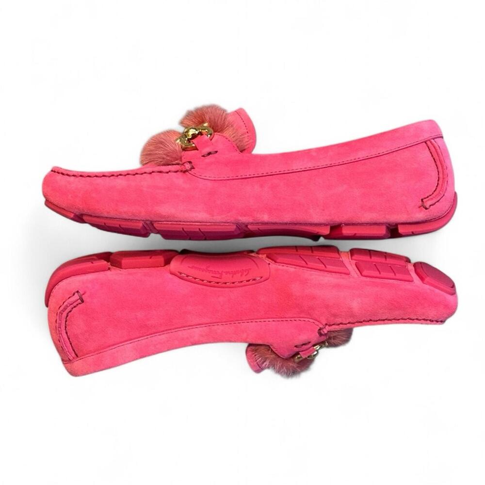 Salvatore Ferragamo Parigi Pink Mink Fur Trim Loafers Flats Shoes Drivers 7.5 - Picture 4 of 8